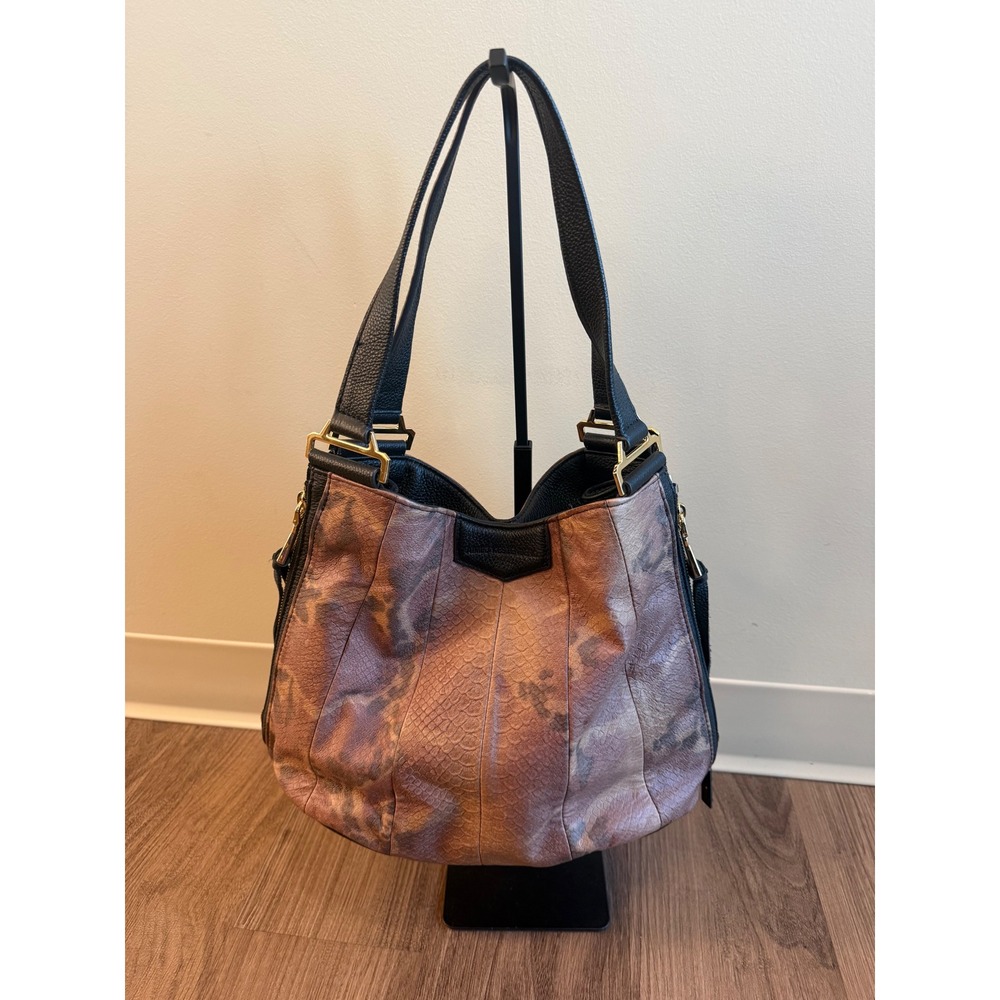 Aimee Kestenberg Snake Embossed Leather Hobo Bag  Brown/Black Gold Tone A282317